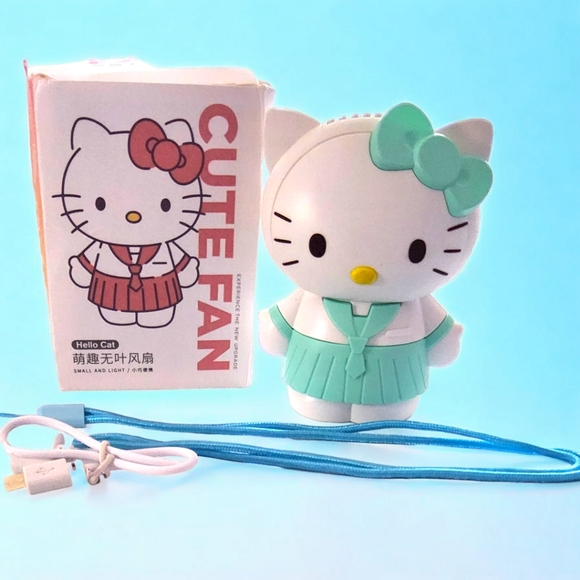 Just In!! HELLO KITTY Strong Flow Air Breeze Mini Cute Fan W/Lanyard + C.Cable - Picture 13 of 16